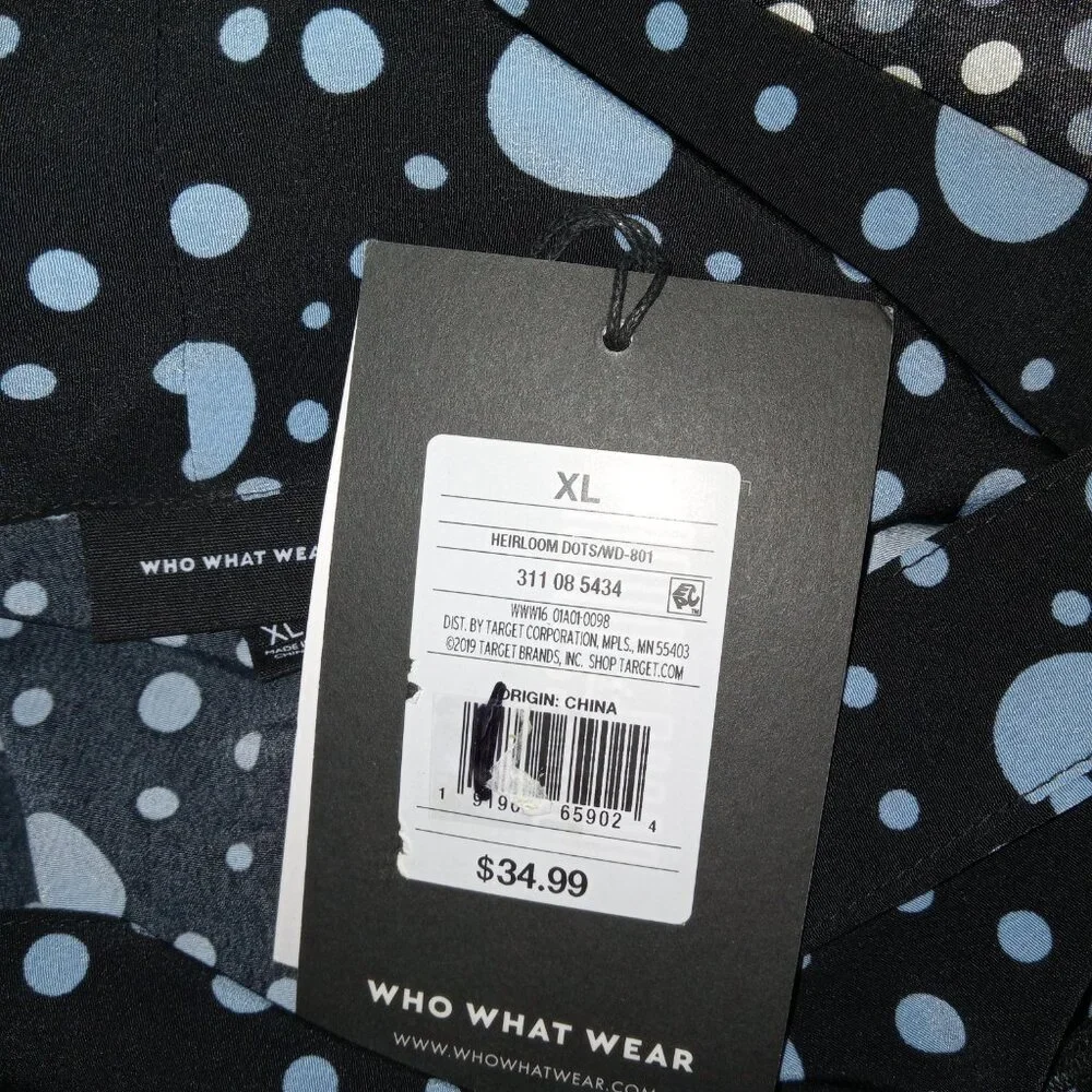 Who What Wear Black & Light Blue 3/4 Sleeves Polka Dot Dress NWT XL - Picture 4 of 4